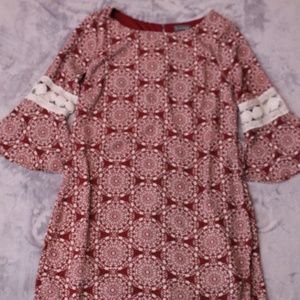 Red Mosaic Flared Sleeve Dress